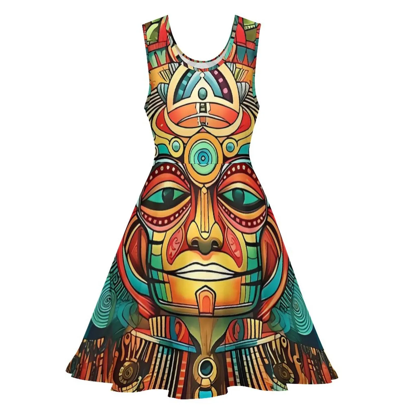 Abstract Aztec Art Dress  Modern Dresses High Waist Casual Oversized Skate Dress Ladies Printed Clothing