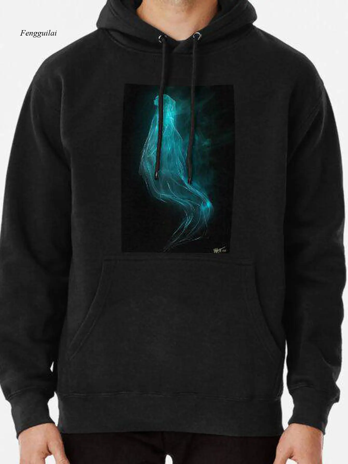 

Толстовка с логотипом бирюзового синего и черного цвета — светящийся символ груди, регулируемый капюшон, зимний теплый пуловер, толстовка