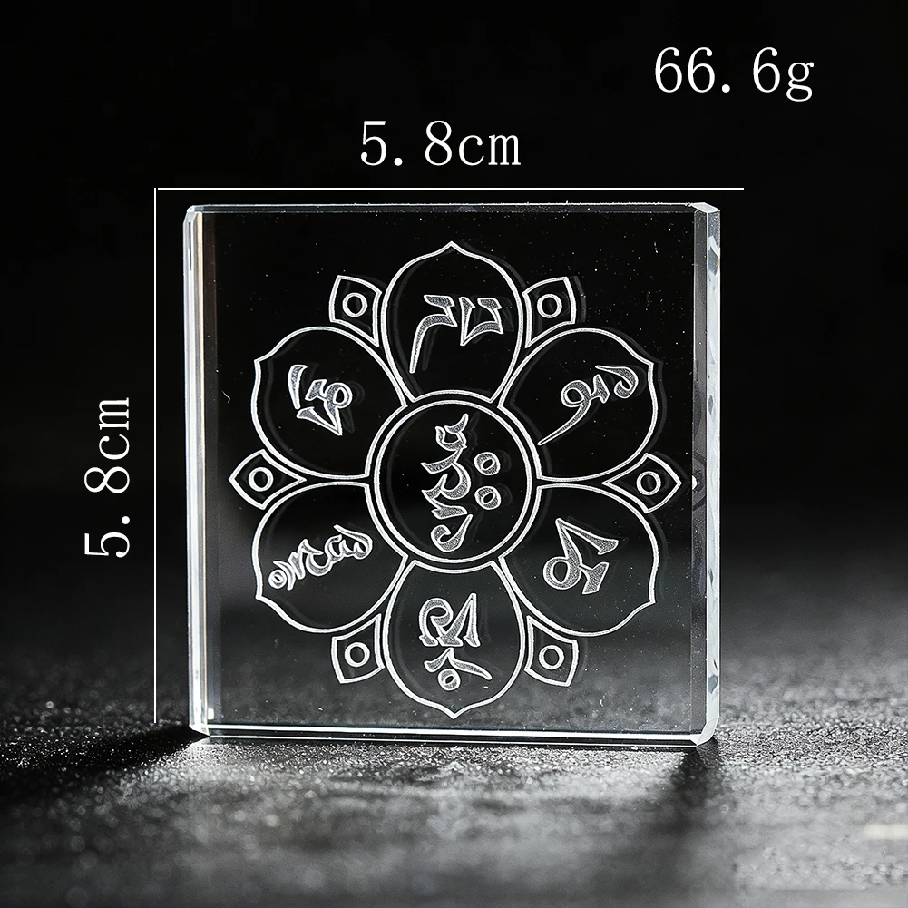 Transparent Carved Lotus Lankavatara Sutra Glass Crystal Ornament The Six Word Mantra Home Decorative Items Square Paperweight