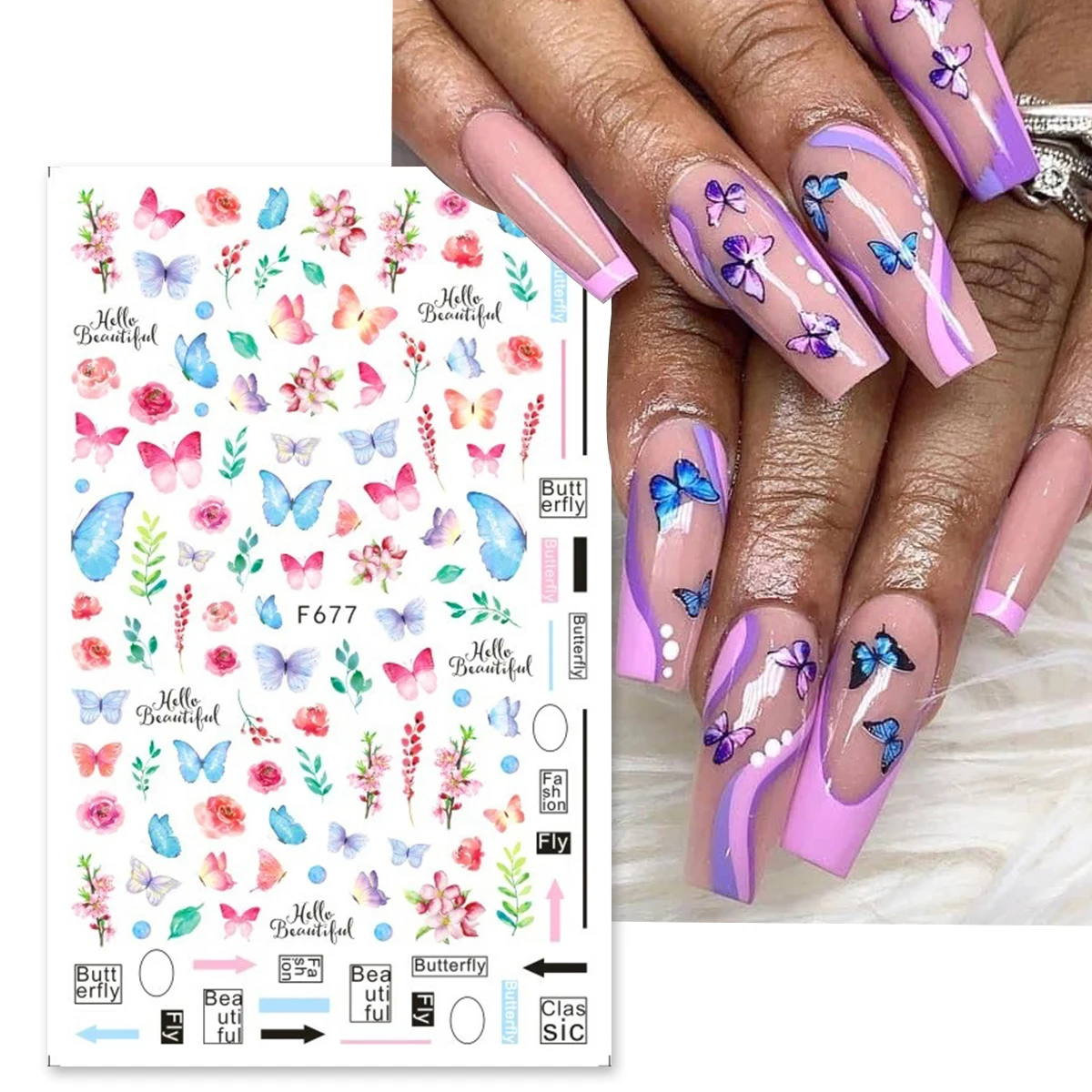 10pcs Elegant ผีเสื้อเล็บสติกเกอร์เล็บผีเสื้อสีฟ้าเสือดาว Retro ดอกไม้กาวรูปลอกงานแต่งงาน Charm เล็บเคล็ดลับ