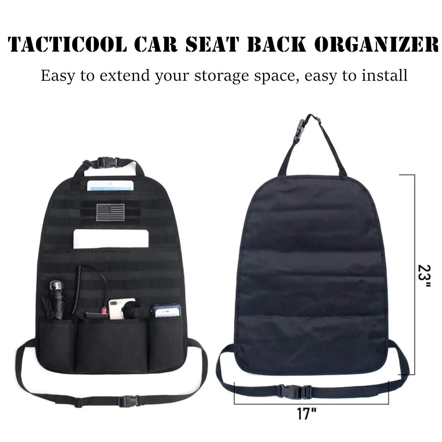 Organizador MOLLE táctico universal para asiento trasero con bolsillos - imagen 3
