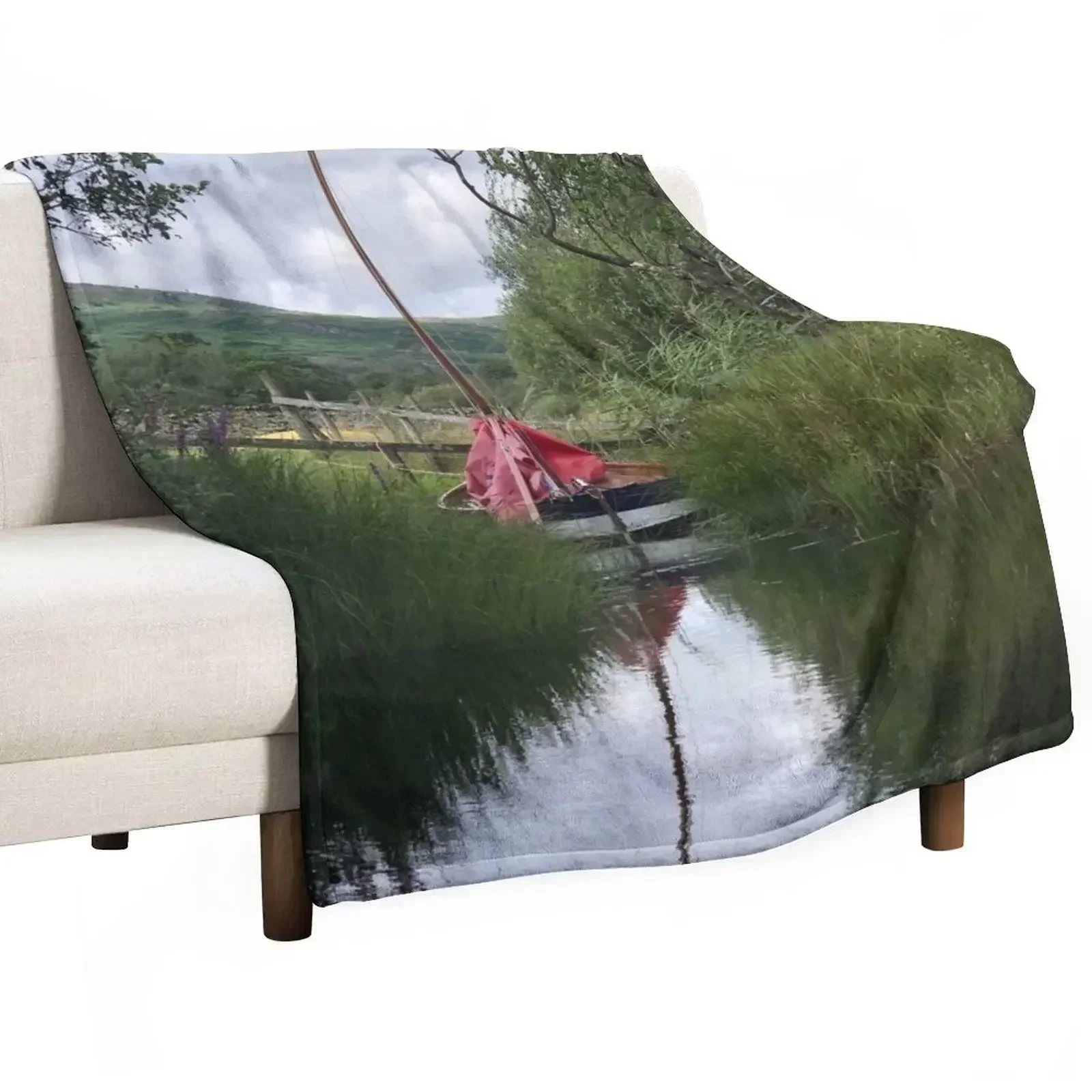 

Mirror Dinghy in the lake with a reflection Throw Blanket Warm Throw Blanket Gift for Anniversary