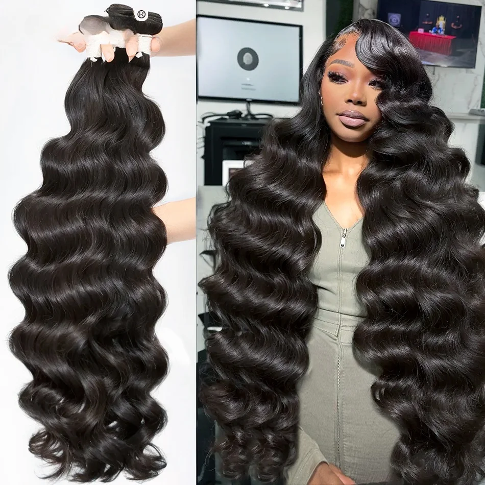 

12A 100% пучки человеческих волос Объемная волна Пучки человеческих волос 30 дюймов Объемная волна Плетение волос 1 шт./200 г Натуральные необработанные человеческие волосы