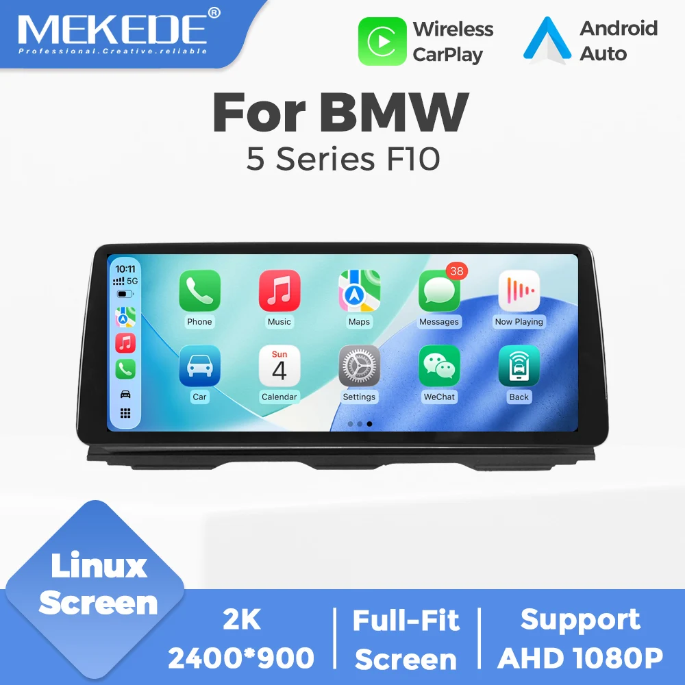 MEKEDE 12.3" Linux Screen Wireless CarPlay Android Auto Car Radio Multimedia Player For BMW 5 Series F10 F11 2012-2017 CIC NBT BT GPS Navigation Mirror Link FM Stereo