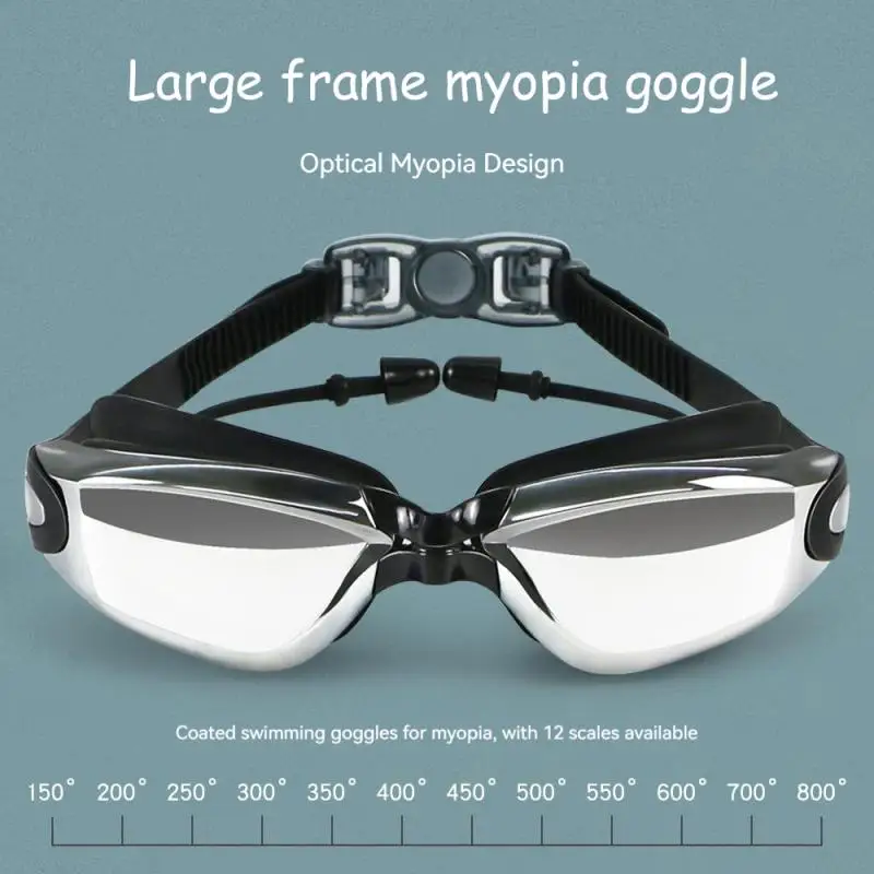 Adult -1.5 To -8.0 Myopia Electroplate Swimming Goggle Anti-fog Diopter Swimming Glasses With Earplug Water Sports Eyewear