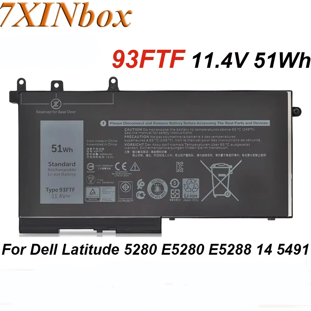 7XINbox 93FTF 11.4V 51Wh Laptop Battery For Dell Latitude 5480 5490 5580 5590 5495 E5490 E5491 E5495 E5580 E5590 Precision 15