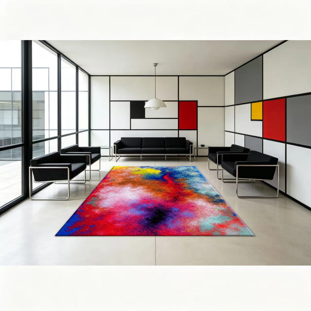 Multicolor Splash Ink Smoke Abstract Pattern Carpet Floor Mat, Vibrant Paint Texture, Non-Slip Living Room Carpet