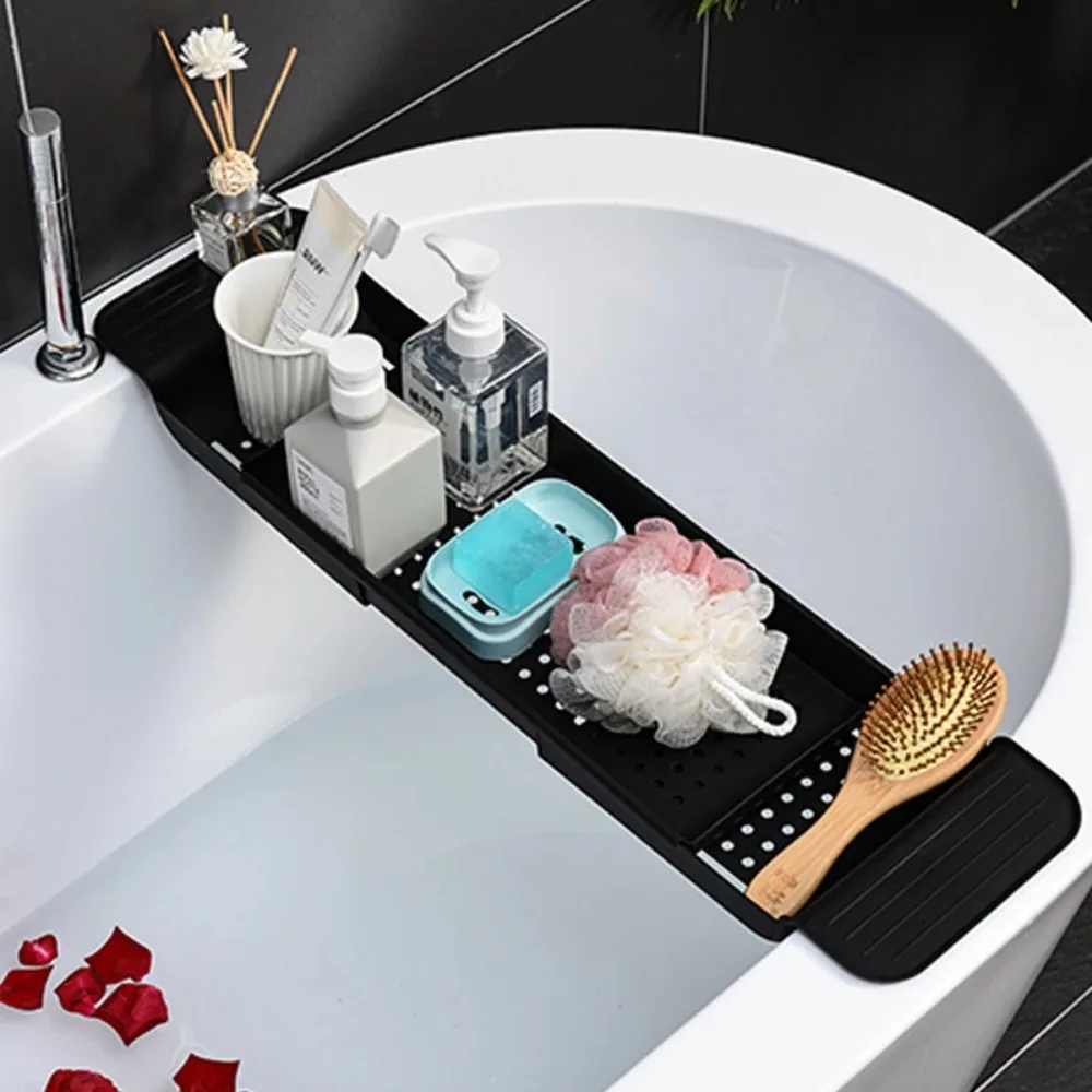 

Bathtub Shelf Extendable Bathroom Bathtub Tray Shower Bath Tub Rack Towel Book Holder Storage Organizer Accessories