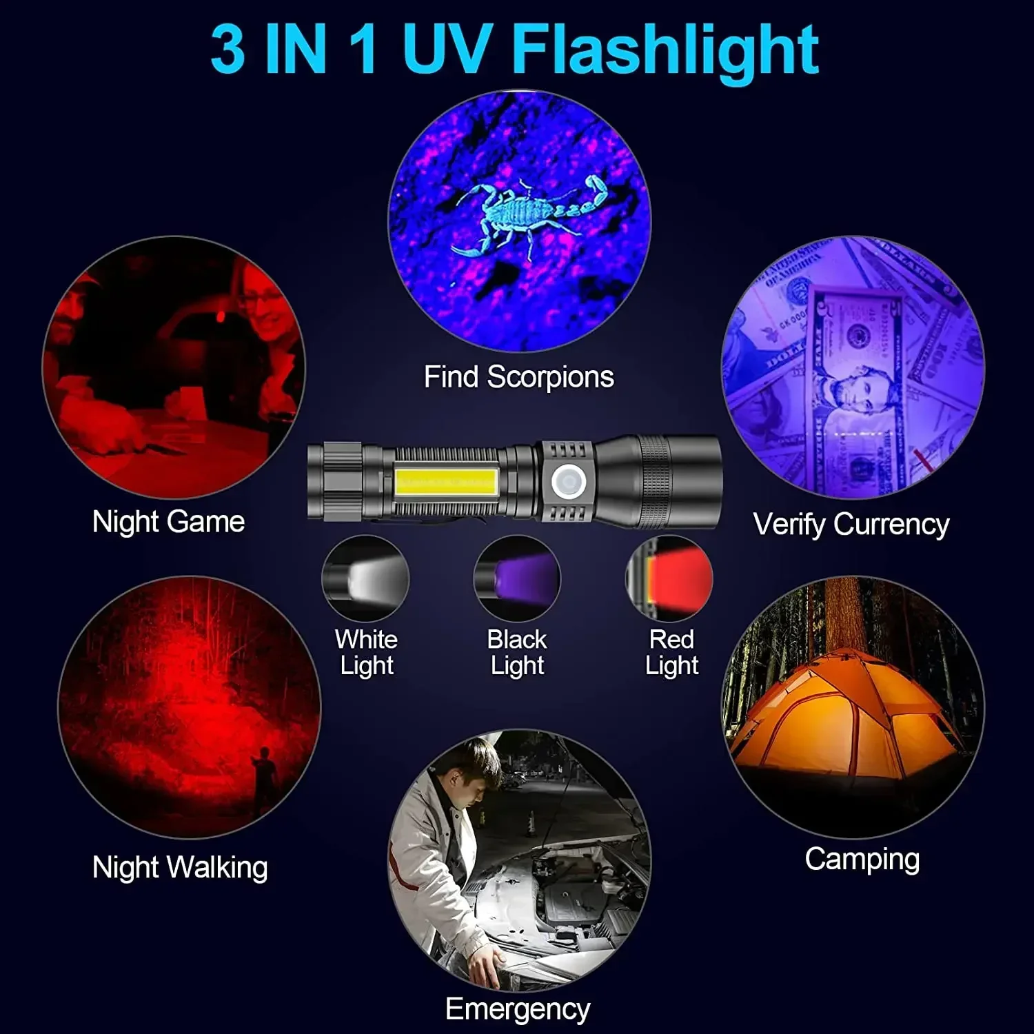 LED Flashlights 3 in 1 Rechargeable UV Flashlight Black Light for Pet Urine Detection High lumens LED Flashlight New