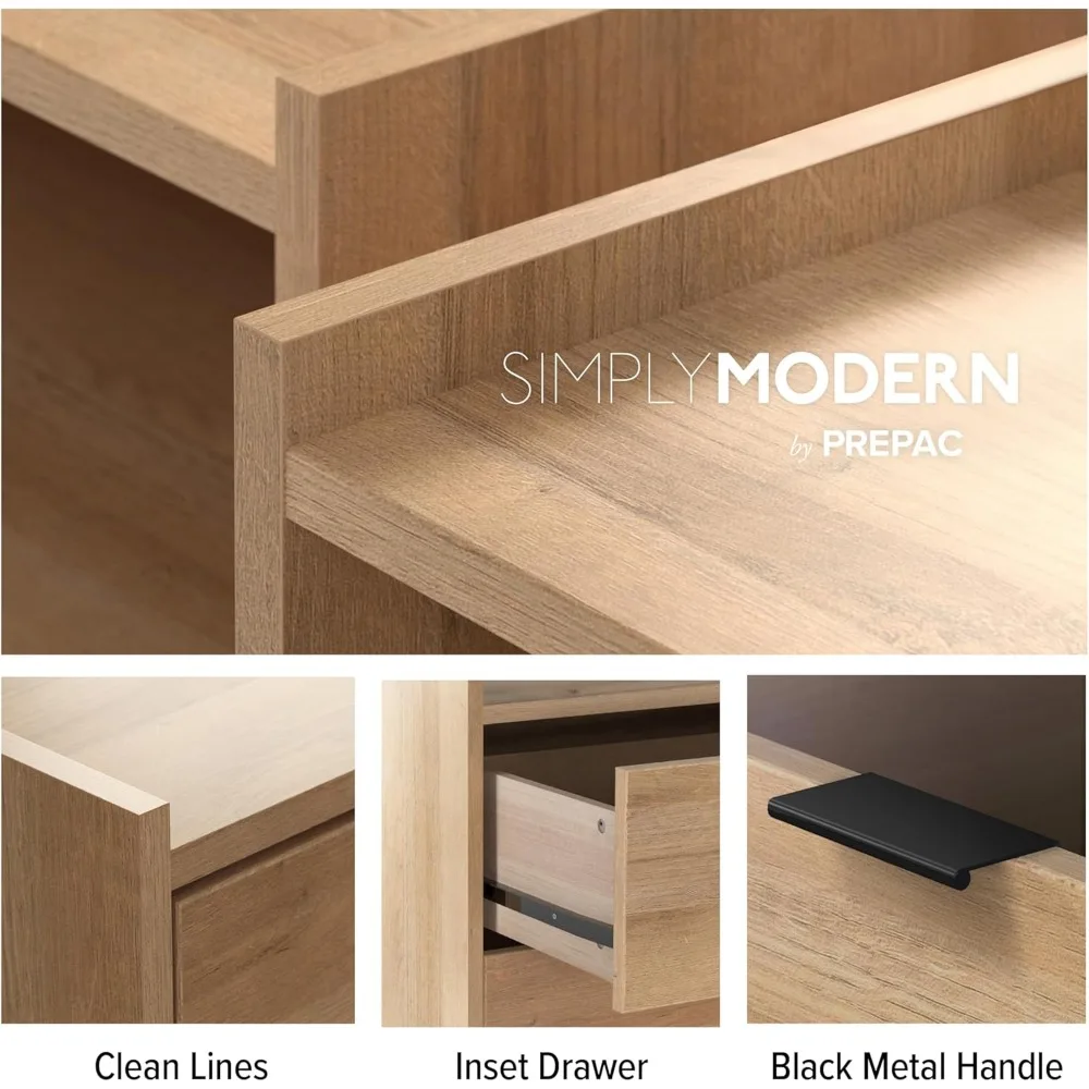 منضدة حديثة بسيطة من خشب البلوط الطبيعي، طاولة جانبية لغرفة النوم مع 3 أدراج، الأبعاد 26.5 عرض × 26.75 ارتفاع