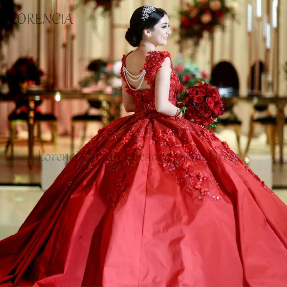 Robe de Rhrouge Quinceanera, robe de Rh, fleurs 3D, appliques, dos ouvert, robe formelle, 16 robes éducatives, 15 ans, 2024