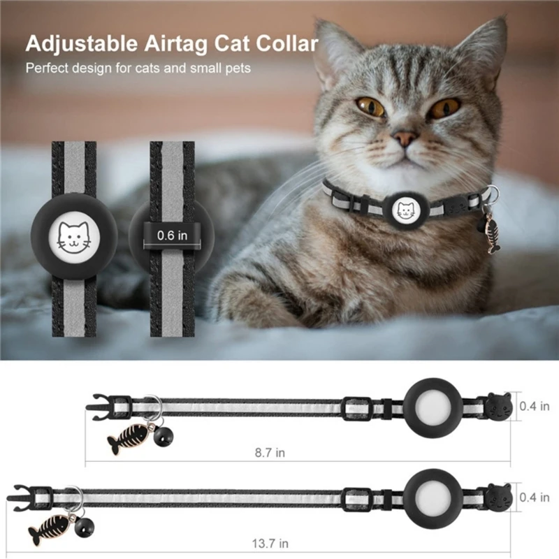 Cats Collar Breakaway Reflective Pet Collar with GPS Holder Bell for Small Cats Dogs Puppies Pet Trackers Collar Y5GB