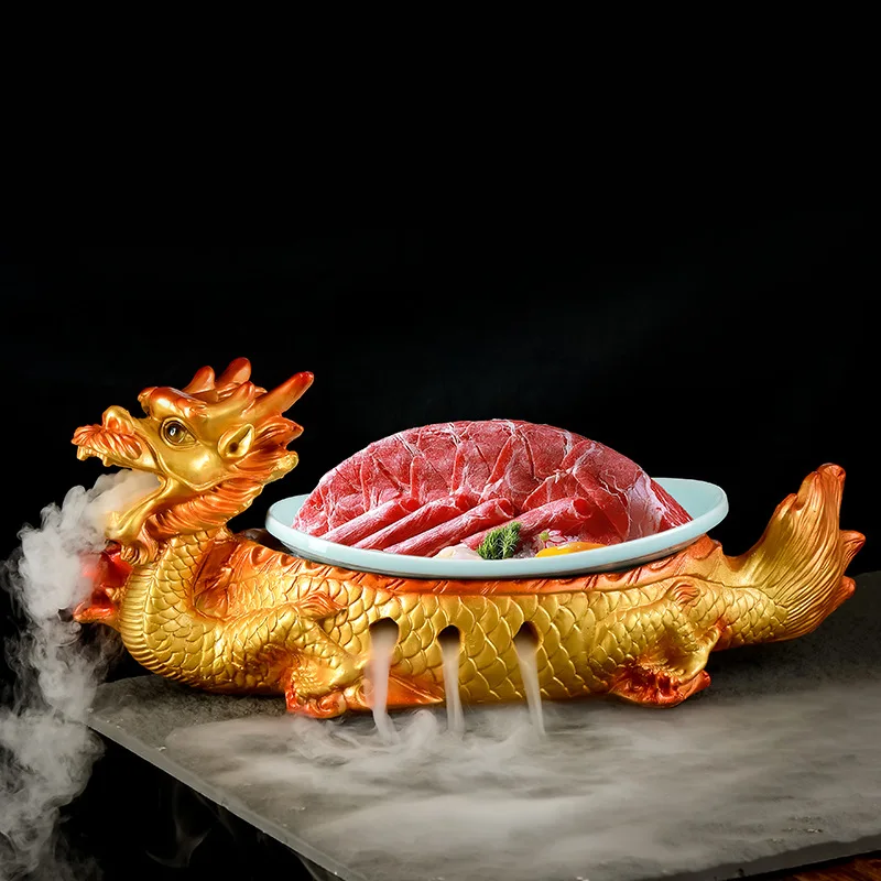 Creative Features Hot Pot Restaurant Seafood Platter Tableware Hotel Salmon Sashimi Retro Dry Ice Dragon Shaped Plate