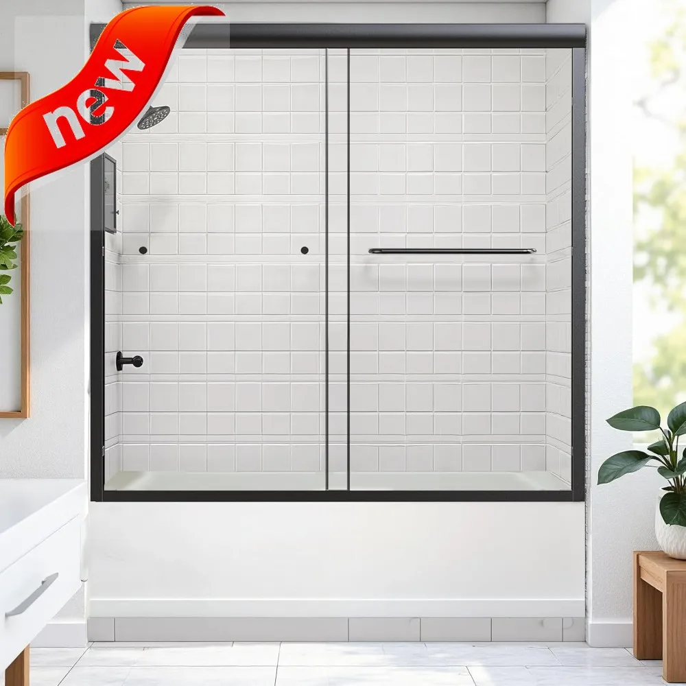 

Semi-Frameless Double Sliding Shower Door, 56-60 Width x 58 Height, Tempered Glass with Stainless Steel Hardware