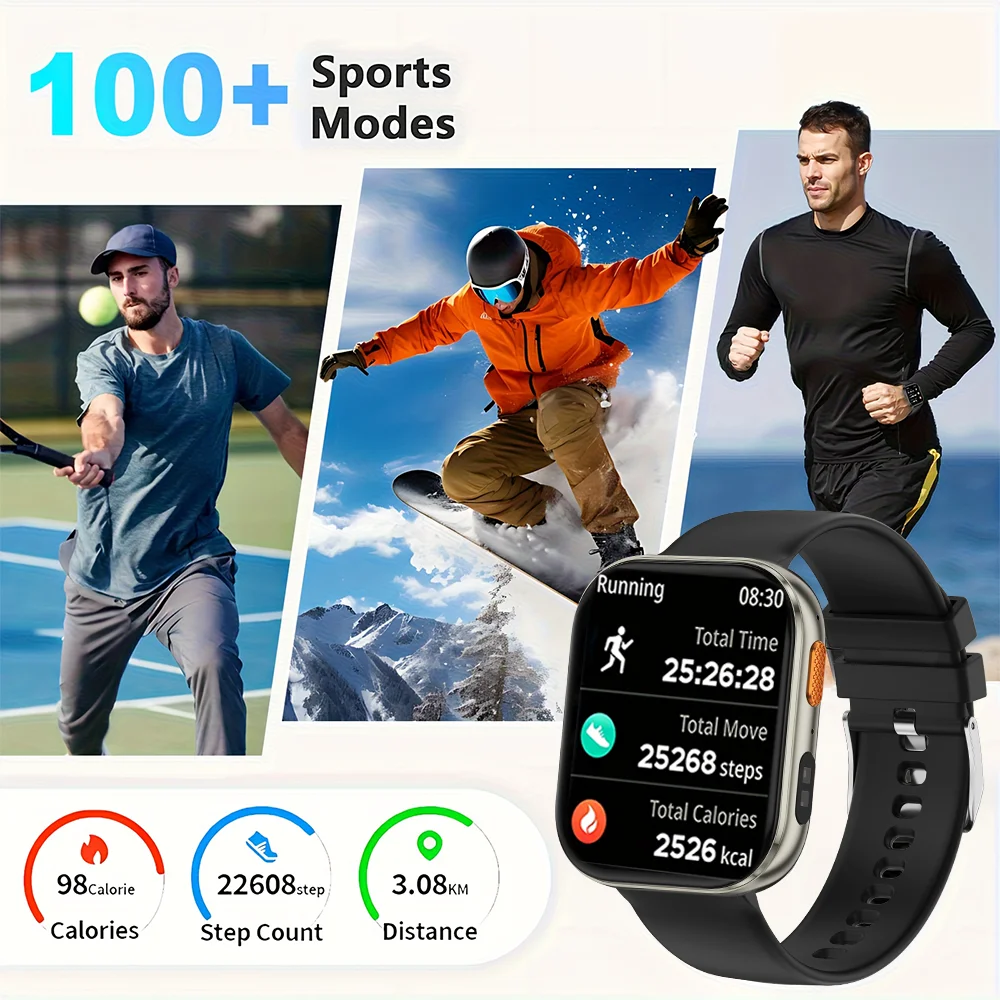 2025 ساعة ذكية جديدة 1000 مللي أمبير 2.04 بوصة شاشة فائقة الدقة طوال اليوم كشف معدل ضربات القلب الصحية 70 + رياضية IP68 مقاومة للماء BT مكالمة