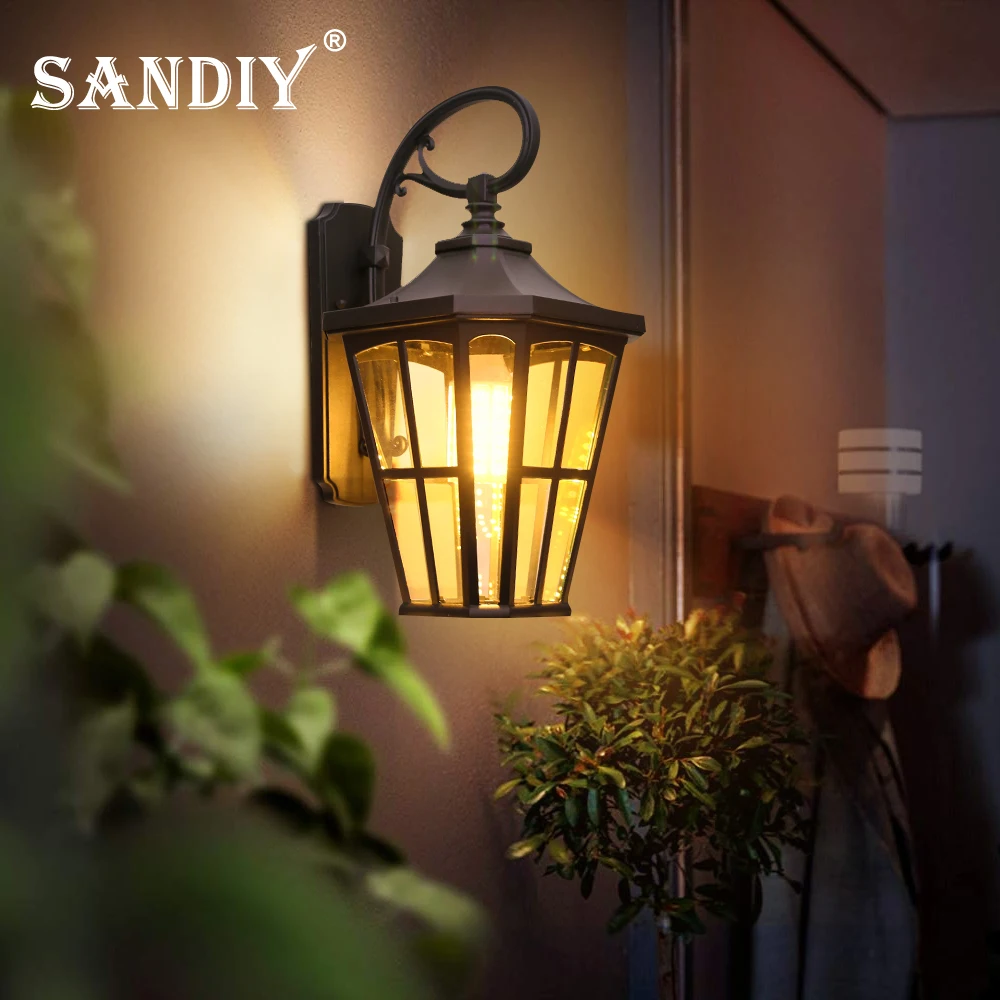SANDIY Outdoor Porch Light Retro Wall Lamps Waterproof Vintage Led Lighting for House Gate Patio Aisle Exterior Sconce Black