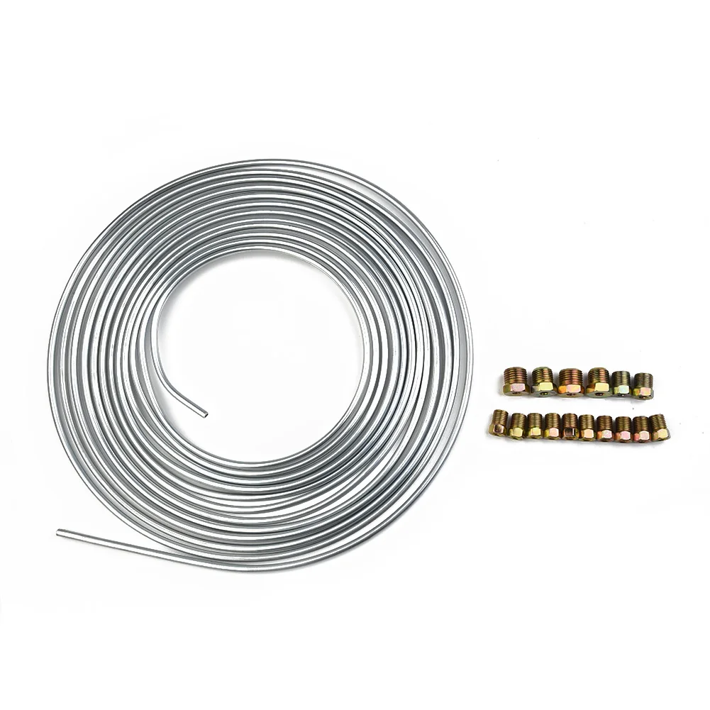 3/16 Inch Brake Line Tubing 25 Feet with Galvanized Finish and 16 Fittings for Compatibility with Factory Standards