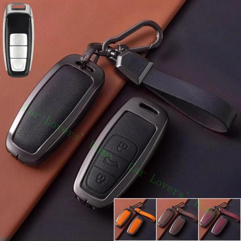 

A++Zinc Alloy Leather Car Key Fob Case Cover For Audi A3 A6 A7 A8 S8 Q8 S3 E-Tron