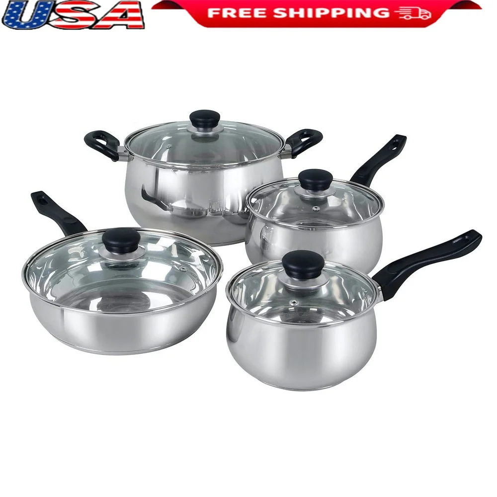 

Professional Hard Anodized Aluminum Cookware Set 8 Pieces Non-Stick Dishwasher Safe Includes Saucepans Dutch Ovens Fry Pan Saute
