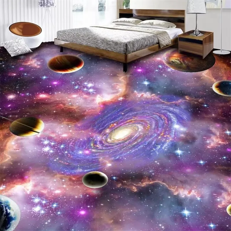 Custom floor painting 3d papel de parede living room bedroom cosmic starry galaxy mall floor tile wallpapers home decor flooring