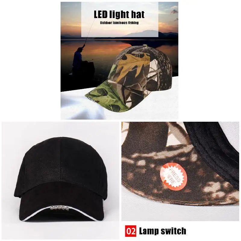 Hands Free Cap with Headlamp Bright LED Lights Unisex Baseball New Fashion Novelty Cap Flashlight Hat for Angling -MX8