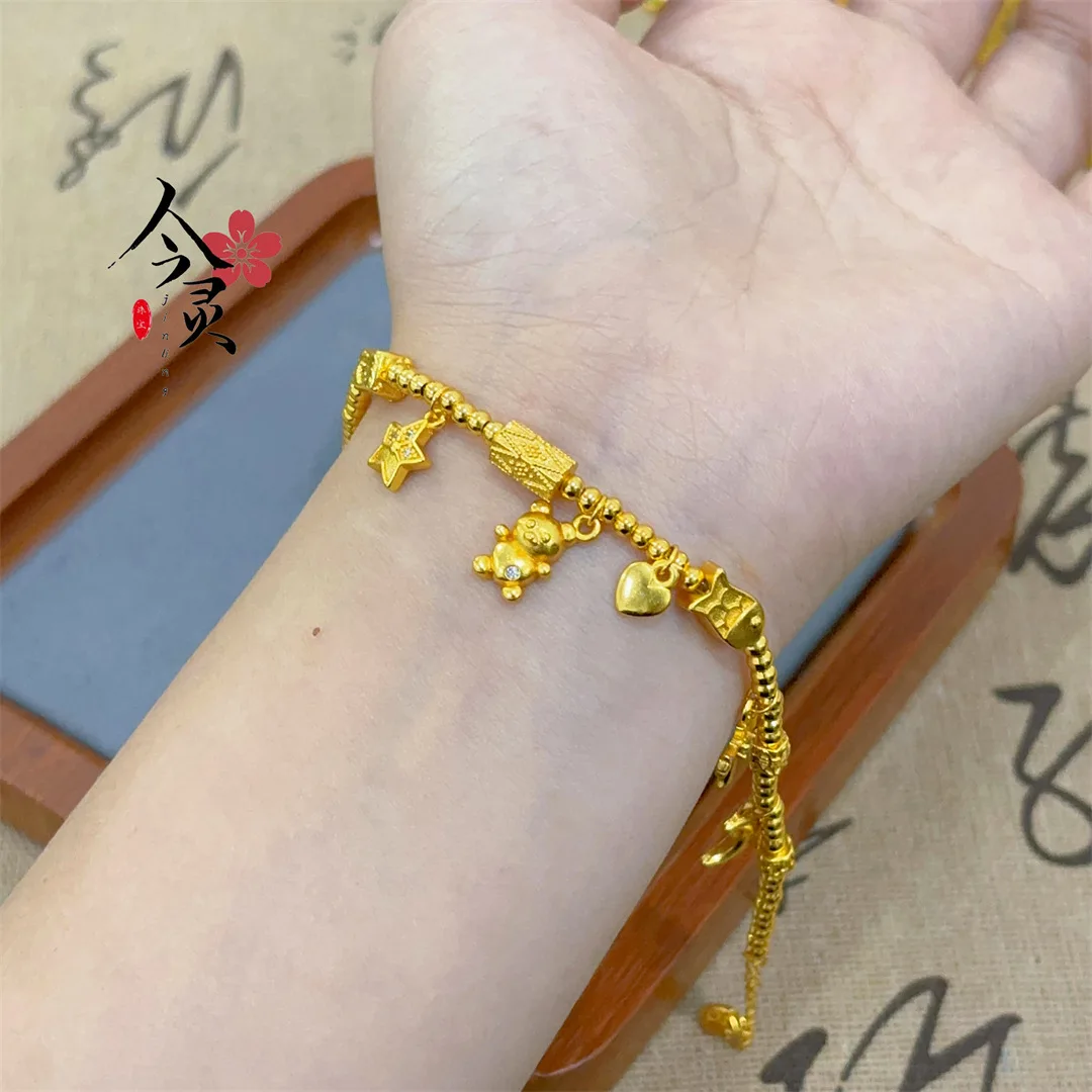 

Женская многоэлементная нить из 24-каратного золота, AU999 | Гравировка «Счастливчик» со скрытыми мотивам лозы между элементами.