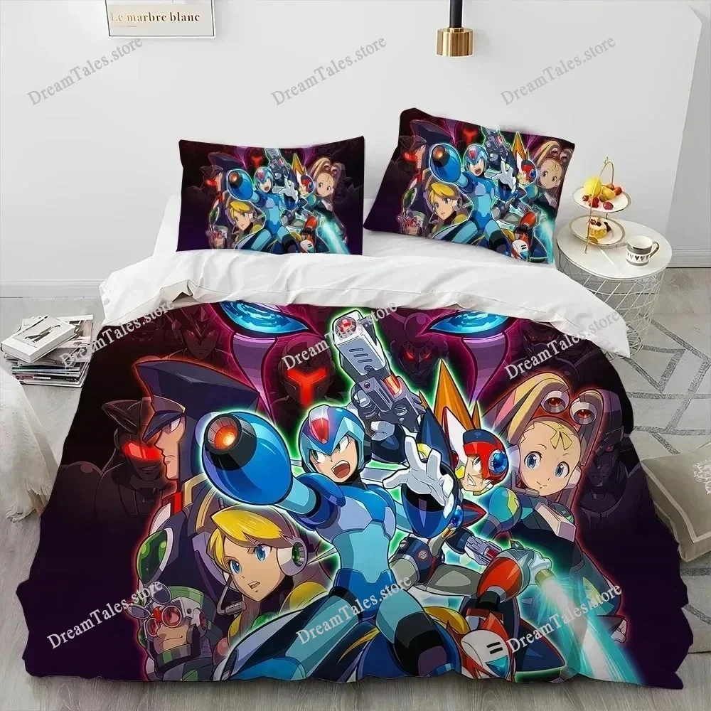 3D Rockman Megaman Game Cartoon Comforter Bedding Set,Duvet Cover Bed Set Quilt Cover Pillowcase,king Queen Size Bedding Set Kid