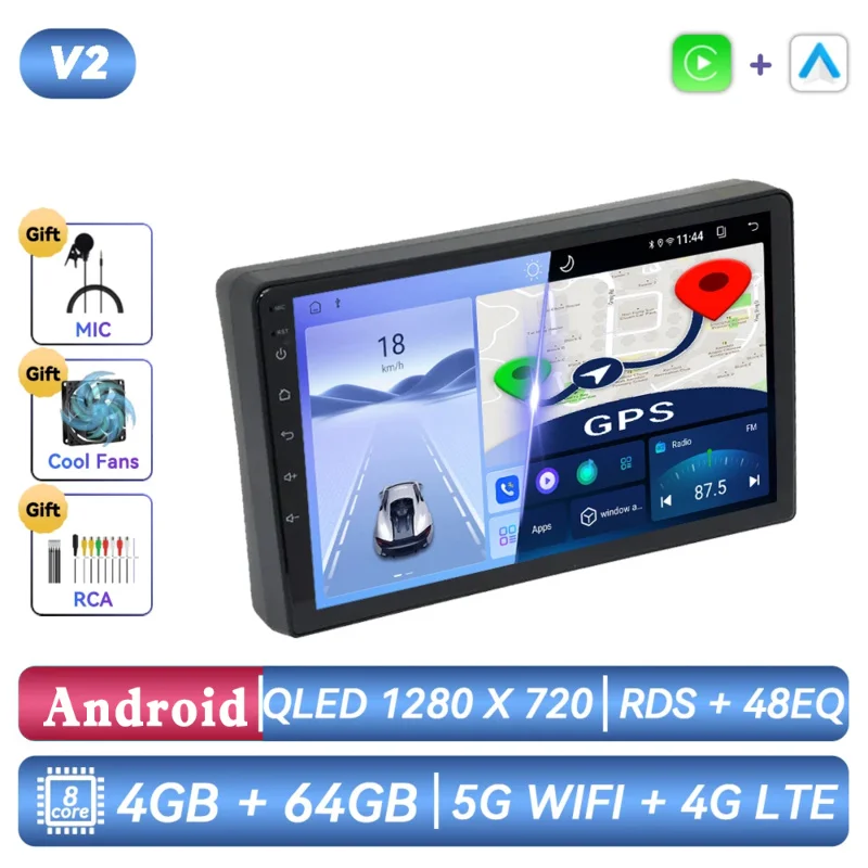 Android autoradio, multimediaspeler, navigatie, GPS, Carplay, autostereo voor Toyota FunCargo Yaris Verso 1999 - 2006