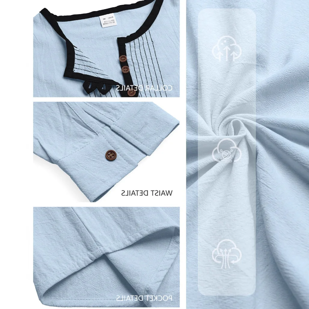 Men's Linen Style Henley Shirt Long Sleeve Contrast Trim Half Button Decor Stitching Loose Casual Beach Tops