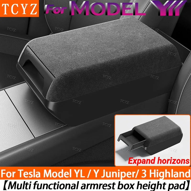 For Tesla Model YL 2026 Juniper 2025 Model3 Highland 2024 Center Console Arm Rest Lid Armrest Box Height Increasing Storage Box