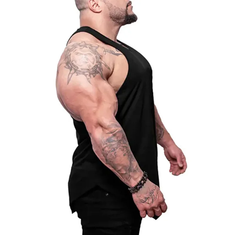 Summer Mens Cotton T-shirts Sleeveless Gym Workout Bodybuilding Running Training Fitness Muscle Singlets Casual Loose Tank Tops