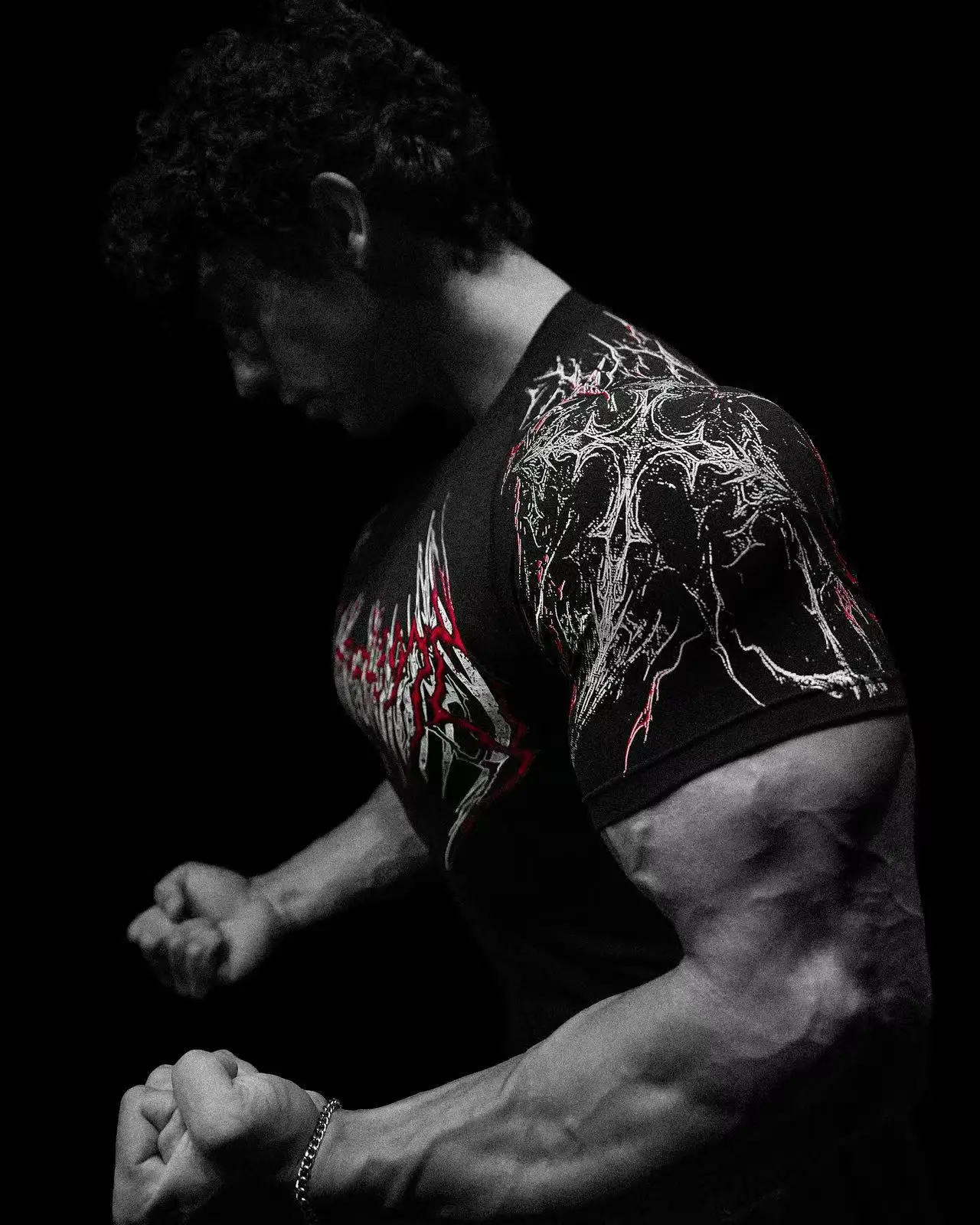 Advanced New Night Monster Gothic Style Abstract Art Muscle Totem Strength Men's Dark Functional Short Sleeve Running T-shirt image 4