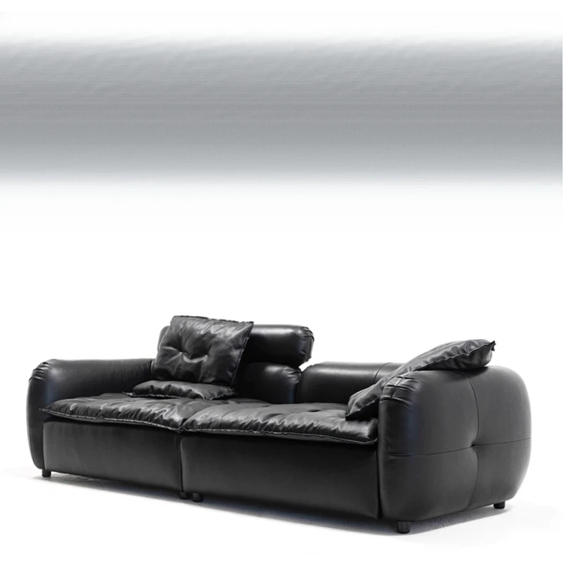 /Slack Island Sofa/French retro black leather living room leather sofa top layer cowhide