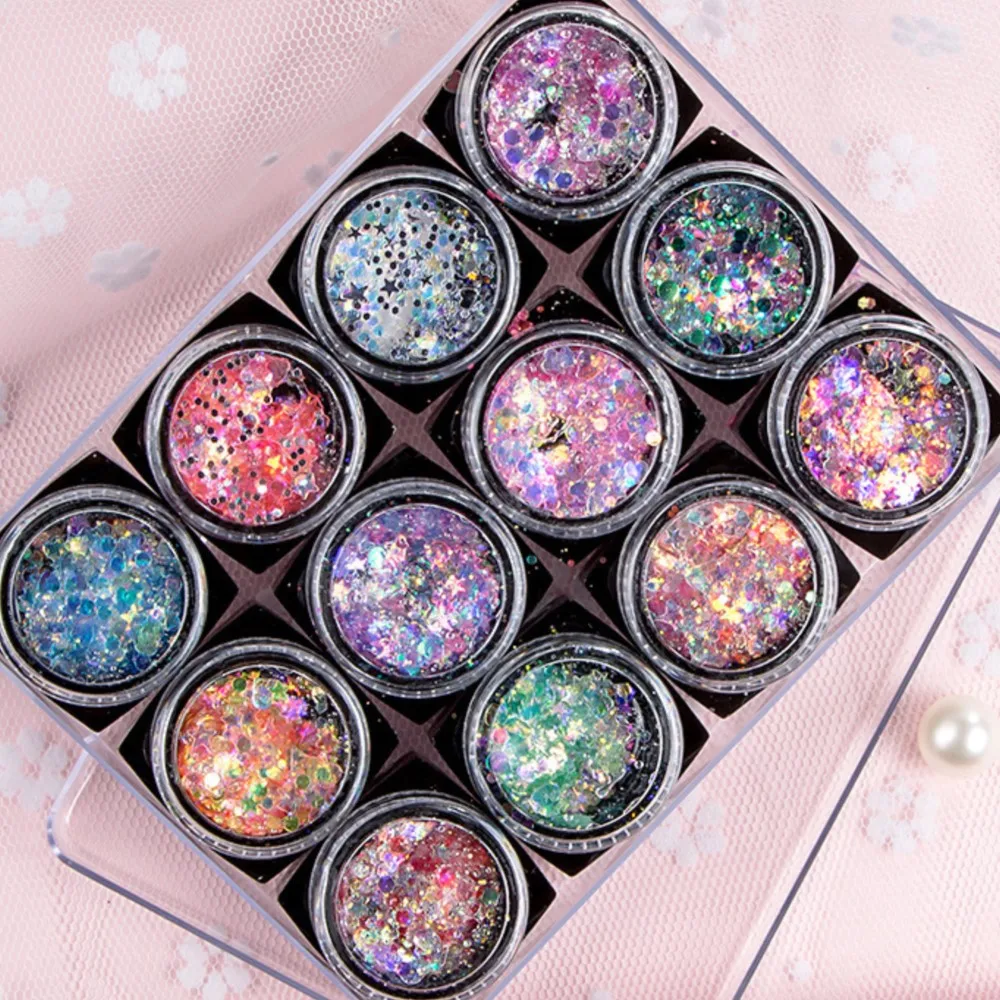 1Jar Laser Sequin Gel Face Body Glitter Eyeshadow Cream Colorful Sequin Body Cream Stage Festival Party Makeup Gel Glitter Flake