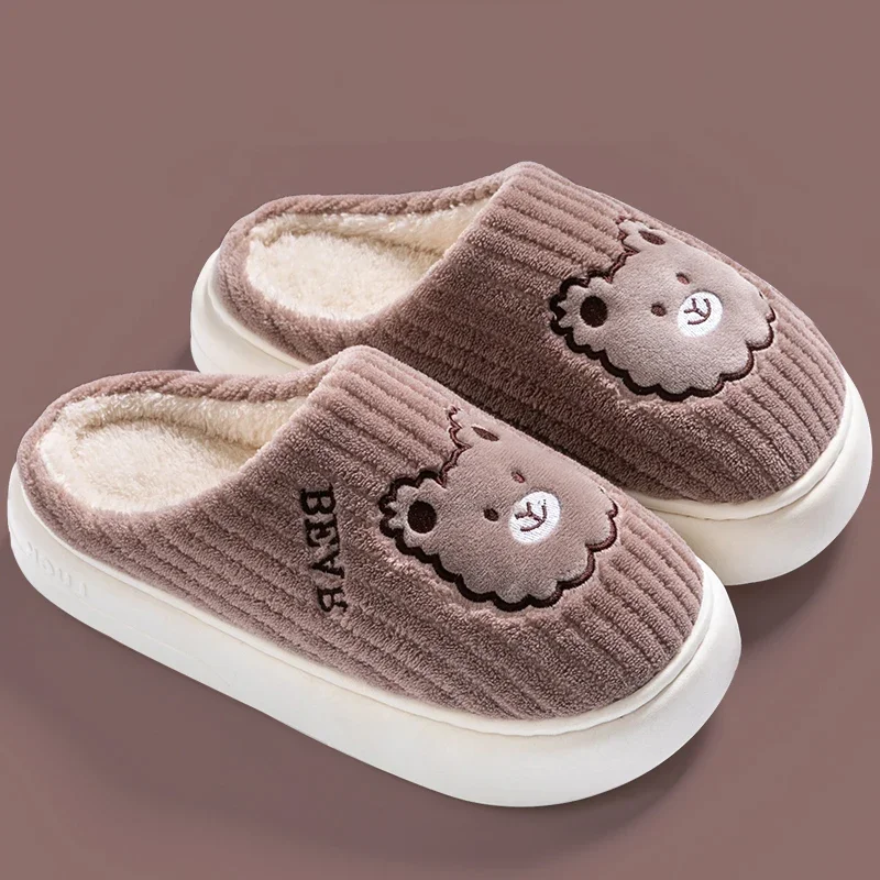 2024 New Winter Soft Mens Indoor Antiskid Fluffy Slides Bedroom Cartoon Bear Warm Plush Slippers Male Home Casual Cotton Shoes