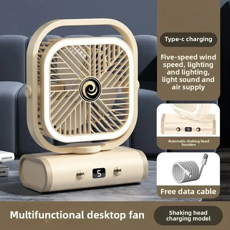 Outdoor Fan Shaking Head Silent Hanging Tent Summer Camping Extra Long Range Charging Desktop Lighting Fan