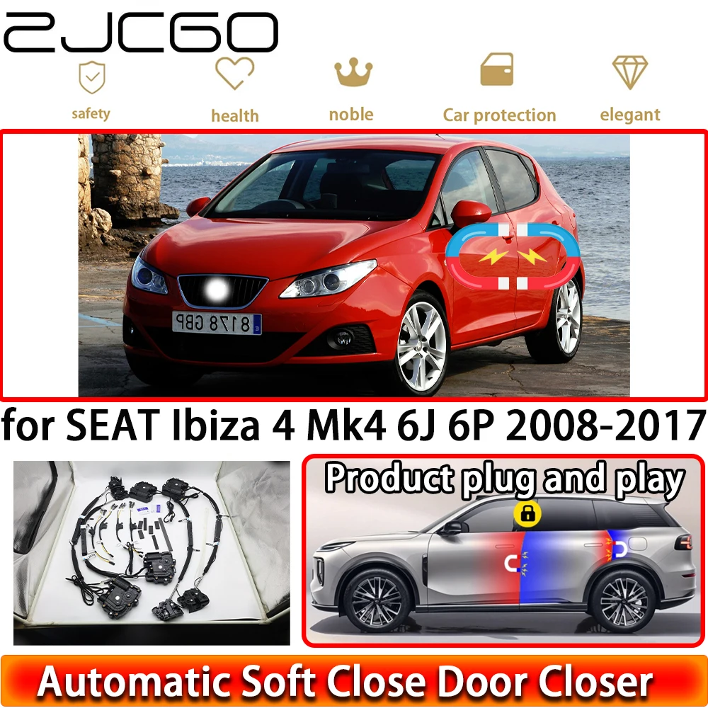 

ZJCGO for SEAT Ibiza 4 Mk4 6J 6P 2008-2017 Soft Close Door Kit Power Closing Latch System Auto Pull Door Easy Close Plug & Play
