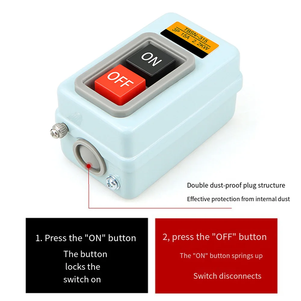 AC220/380V Push Switch Silver Point Power Switch Push Starter TBSN-330 3.7KW Electrical Equipment Supplies