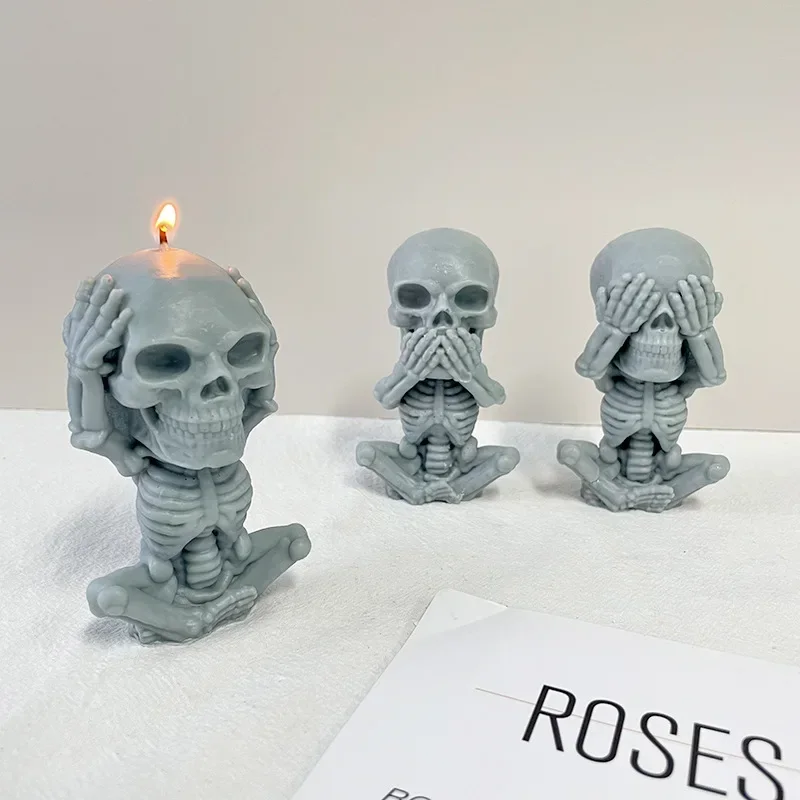 3D seated Skull silicone Candle mold DIY handmade fun Skull crafts Plaster soap resin cement mold Halloween gift making