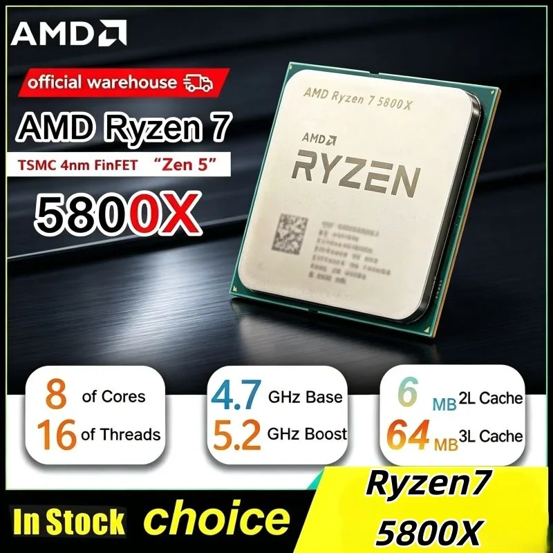 AMD Ryzen7 5800X Unlocked Desktop CPU 3.8GHz 8C16T AM4 High Performance Processor Provided Without Original Retail Package