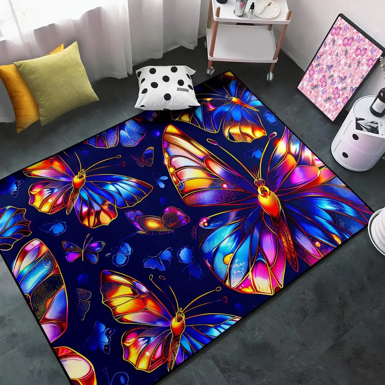 

Butterfly Rug - Purple Butterfly Rugs for Girls Bedroom Living Room Dining Room Sofa Floor Mats Area Carpet for Women,