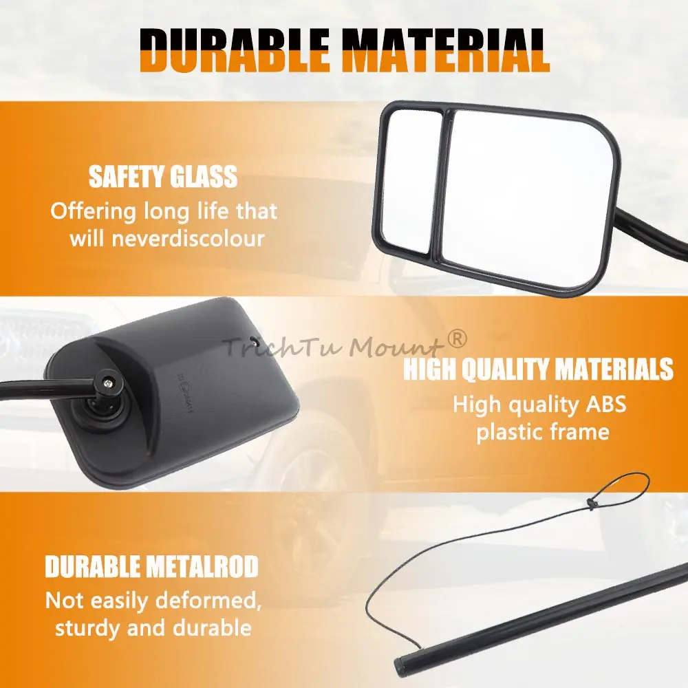 For Example RVs/Trucks/Caravan/Van/Cars/Trailers 1 Set Black Front Extension Mirrors Towing Trailer Including Mirror Universal - view 3