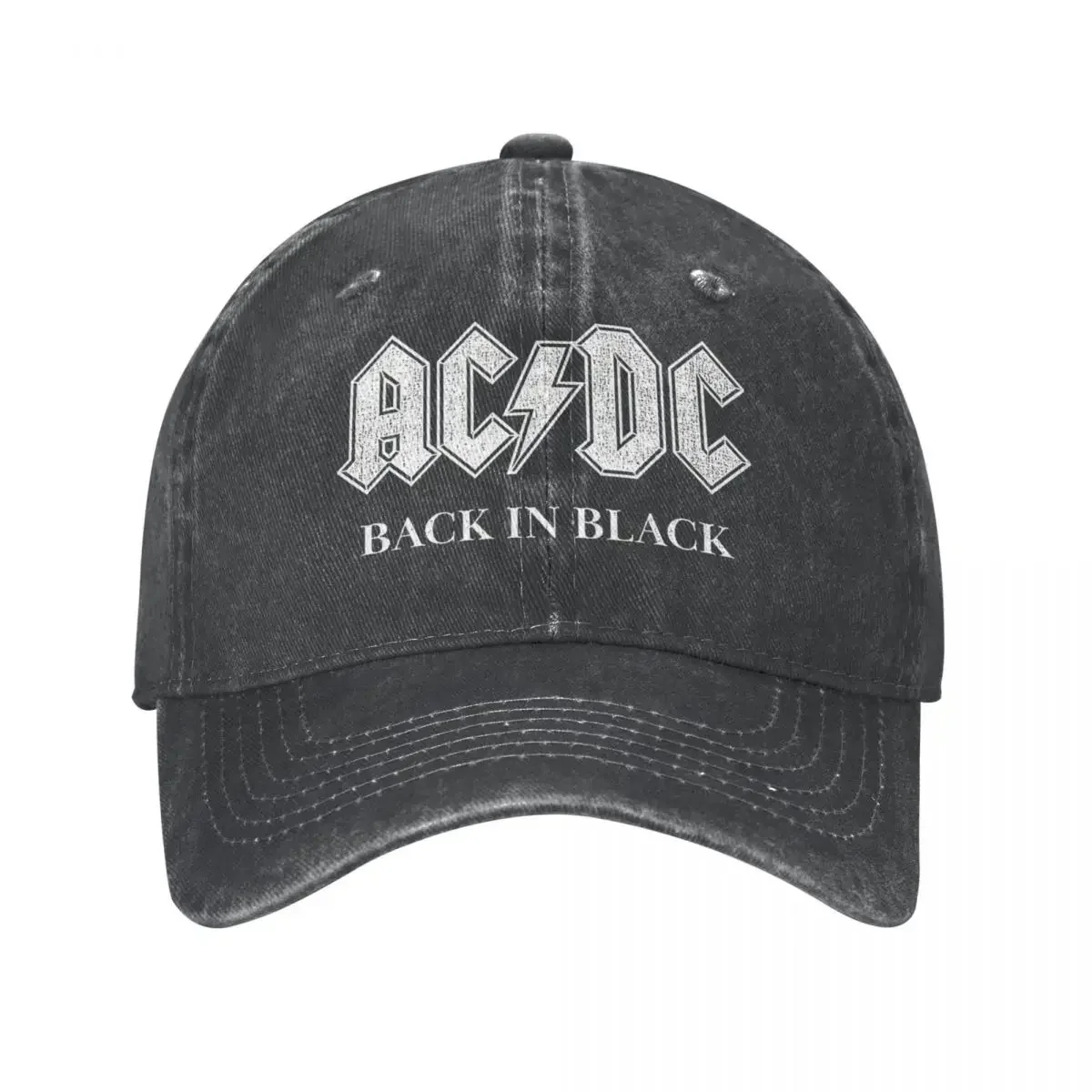 AC-DC Back In Black Unisex Baseball Cap Distressed Washed Hats Cap Fashion Outdoor Running Golf Snapback Hat