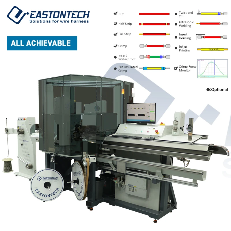 EW-8075 Servo Dual-Head Full-Automatic Cutting-Stripping-Plugging Cable Crimping Machine (0.3-6mm/AWG9-23) 3T Crimping Force
