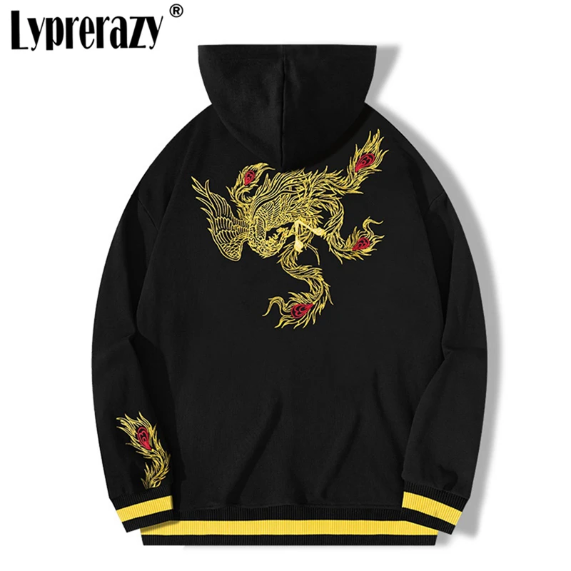 

Lyprerazy National Tide Phoenix Embroidery Hoodie Autumn Winter Chinese Style Loose Cotton Pullover Hooded