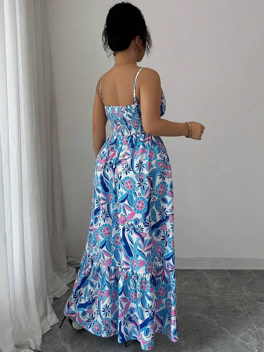 

Elegant Floral Print Maxi Sundress For Women Summer Vacation Dress