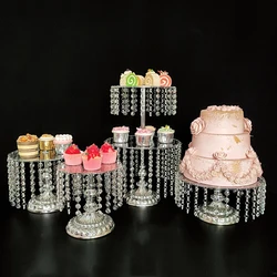 1pcs-3pcs/lot  Round Cake Serving Stand with Crystal  Dessert Cupcake Pastry with Hanging Acrylic Crystals for Wedding Event