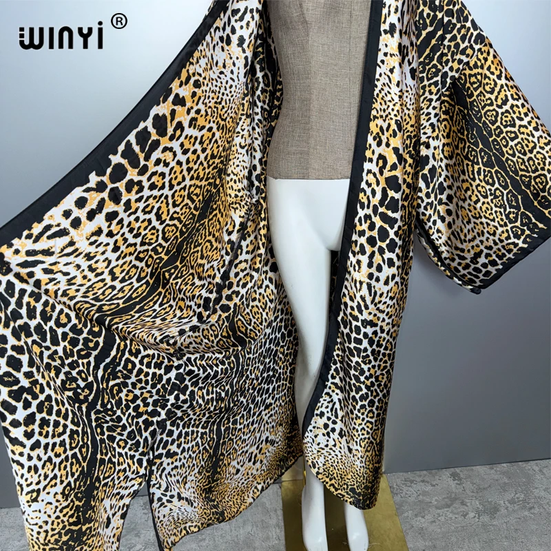 WINYI leopard print kimono Caftan fashion Cardigan evening dress abaya dubai luxury cover-ups beach outfits women party dress