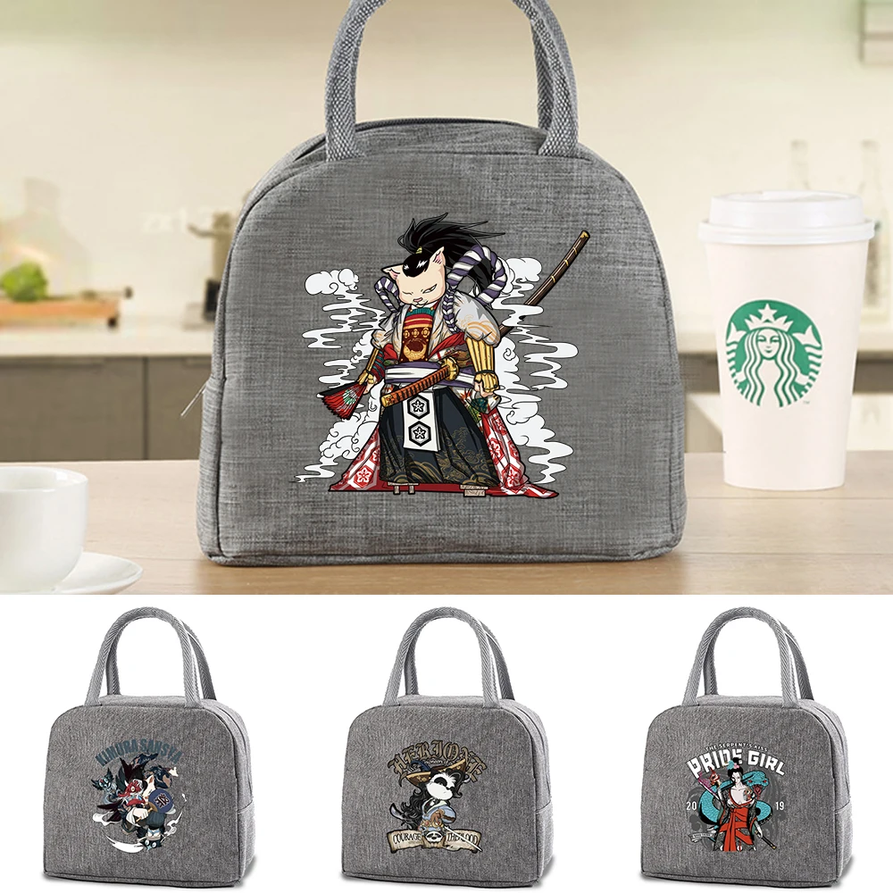 

Multifunctional New Insulated Lunch Bag Fashion Samurai Pattern Printing Unisex Large-capacity City Workers Lunch Bag.