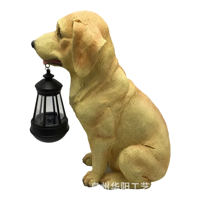 Simulated dog holding a lantern resin craft outdoor garden solar-powered animal decoration